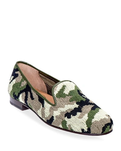 Stubbs And Wootton Men's Camo Needlepoint Slippers In Green