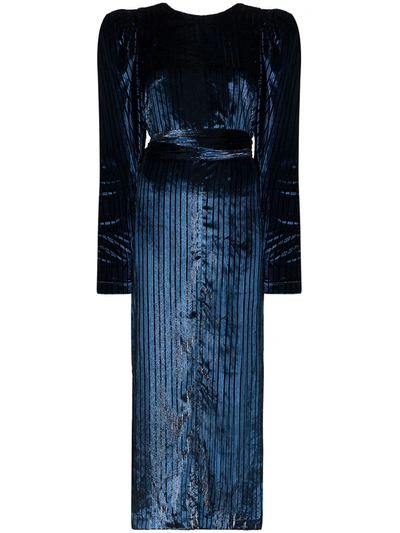 Rotate Birger Christensen Barbara Velvet Land Lurex Midi Dress In Blue