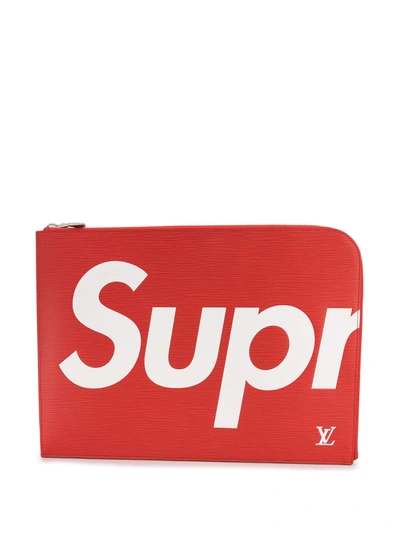 Pre-owned Louis Vuitton X Supreme 2017  Jules Gm Clutch In Red
