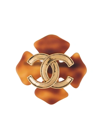 Pre-owned Chanel 1999 Cc Clover Brooch In Brown