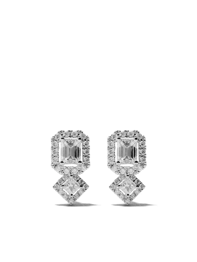 As29 18kt White Gold Mye Halo Diamond Studs Earrings In Silver
