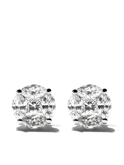 As29 18kt White Gold Mye Round Illusion Diamond Stud Earrings In Silver