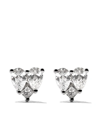 As29 18kt White Gold Mye Heart Illusion Diamond Stud Earrings In Silver