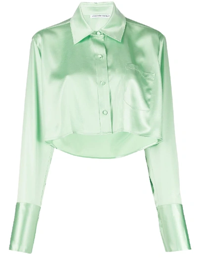 Alexander Wang T T By Alexander Wang Wet Shine Wash & Go Cropped Button Down In Green