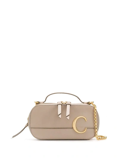 Chloé The C Structured Leather Cross-body Bag In Grey