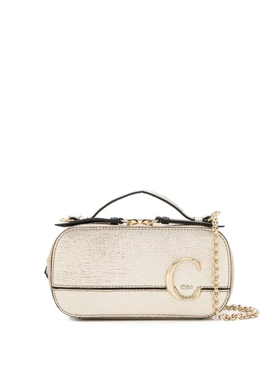 Chloé The C Structured Metallic-leather Cross-body Bag In Silver