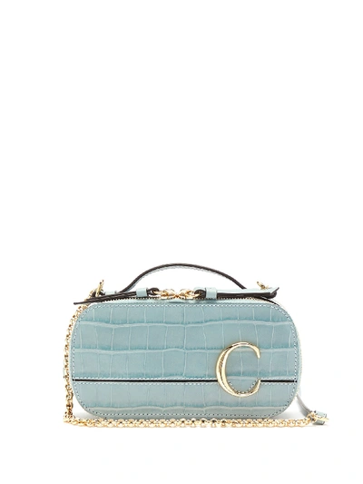 Chloé The C Mini Croc-effect Leather Cross-body Bag In Faded Blue