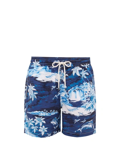 Polo Ralph Lauren Flying Fish Tropical Wave-print Swim Shorts In Blue