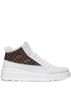 Fendi Ff-jacquard High-top Leather Trainers In White