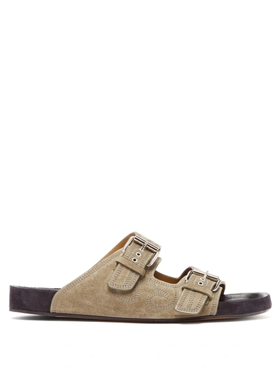 Isabel Marant Lekson Embroidered Suede Slides In Taupe