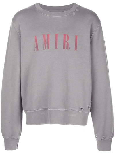 Amiri Logo-print Distressed Cotton Sweatshirt In Grey