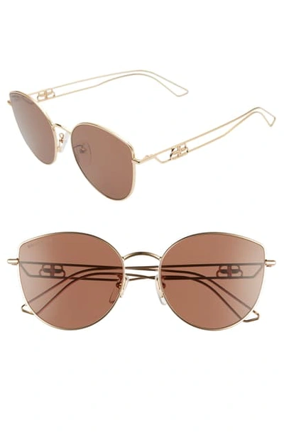 Balenciaga Women's Cat Eye Sunglasses, 57mm In Shiny Light Gold/ Brown