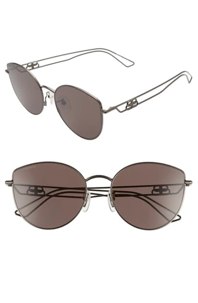 Balenciaga Women's Cat Eye Sunglasses, 57mm In Shiny Gun Metal/ Grey