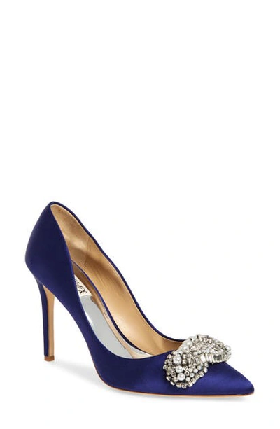Badgley Mischka Women's Olga Embellished Pointed-toe Pumps In French Blue Satin