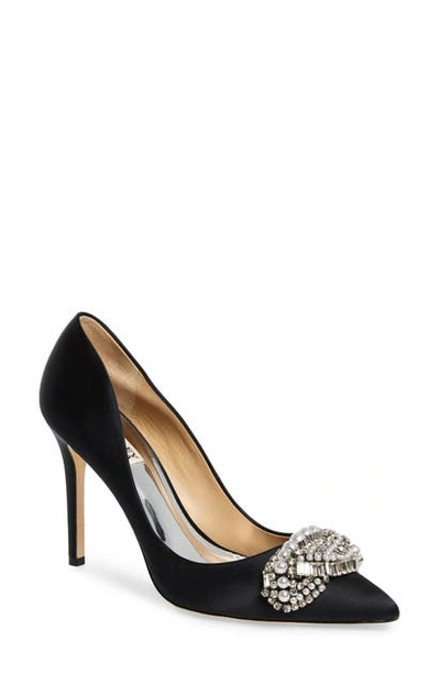 Badgley Mischka Women's Olga Embellished Pointed-toe Pumps In Black Satin