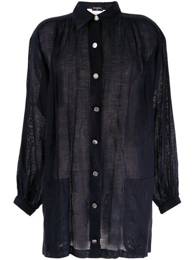 Pre-owned Chanel 1990s Long Linen Shirt In Blue