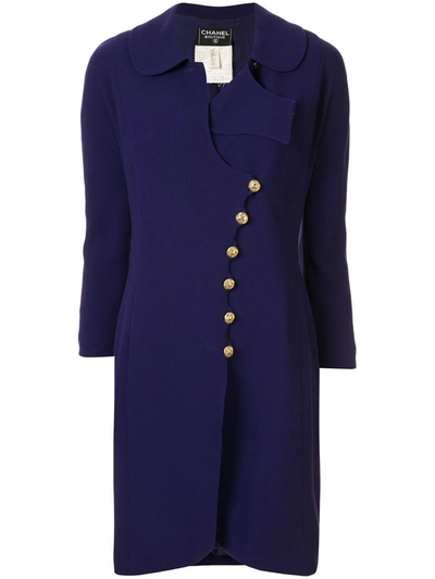 Pre-owned Chanel Off-centre Buttoned Coat In Purple