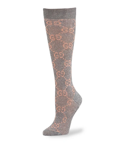 Gucci Gg Print Socks In Lead/pink