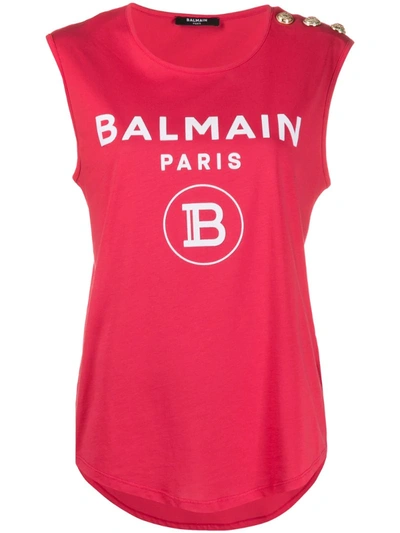 Balmain Printed Logo Tank Top In Pink