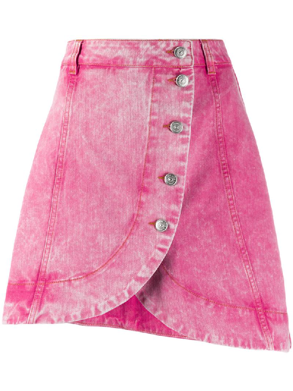 Ganni Acid Wash Buttoned Denim Skirt In Pink | ModeSens