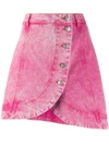 Ganni Acid Wash Buttoned Denim Skirt In Pink