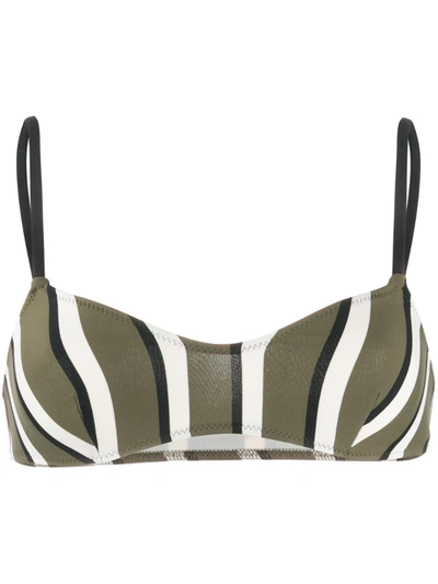 Solid & Striped Block Stripe Bikini Top In Green