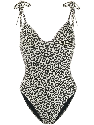 Solid & Striped Tie Fastened Leopard Print One-piece In Yellow