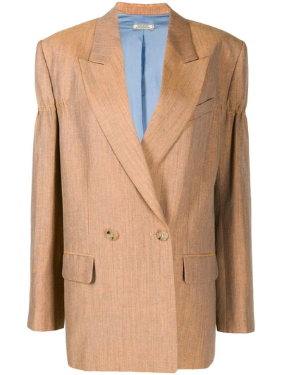 Nina Ricci Linen & Wool Double Breasted Jacket In Tan