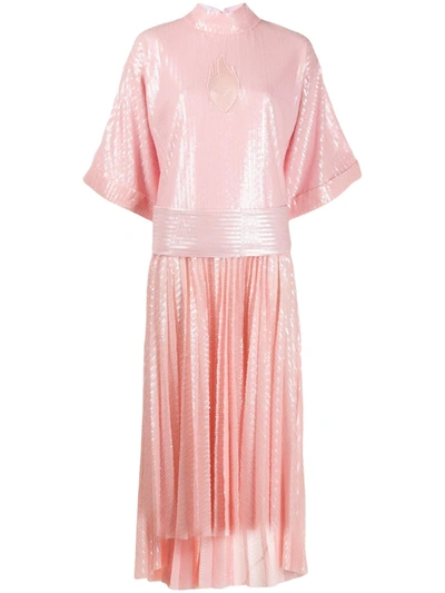 Atu Body Couture Pleated Sequinned Dress In Pink