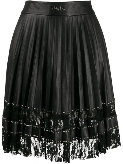 Philipp Plein Pleated Lace Skirt In Black
