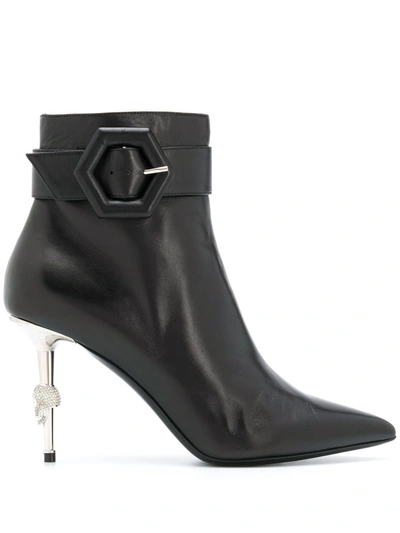 Philipp Plein Statement Skull Heel Ankle Boots In Black