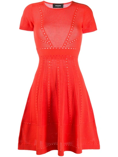 Dsquared2 Crochet Detailing Short Dress In Orange