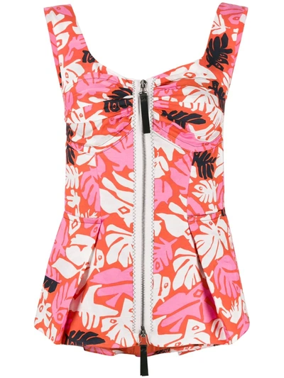 Marni Sleeveless Print Zip Front Tank Top In Red