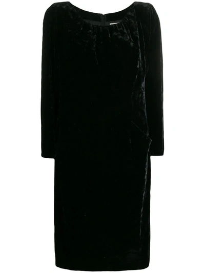 Pre-owned Saint Laurent 1990s Gathered Detail Velvet Dress In Black