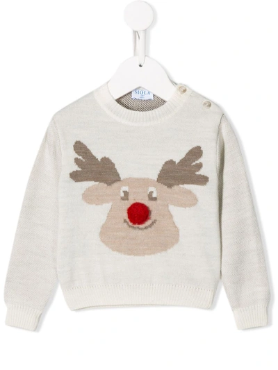 Siola Babies' Rudolph Embroidered Jumper In White
