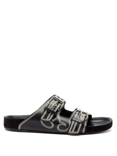 Isabel Marant Lennyo Double-strap Topstitched Leather Slides In Black