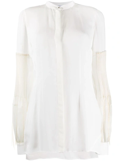 Loewe Embroidered Pleated-sleeve Crepe Blouse In White