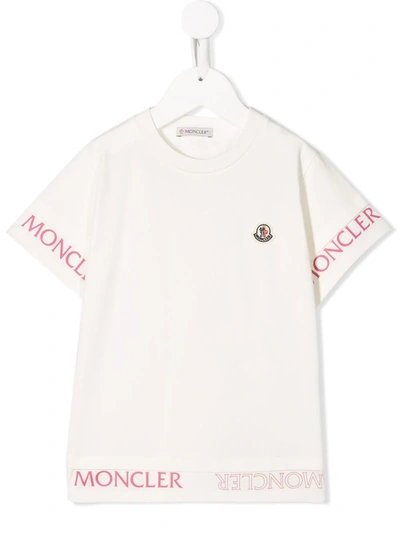 Moncler Kids' Logo Print Cotton Jersey T-shirt In White