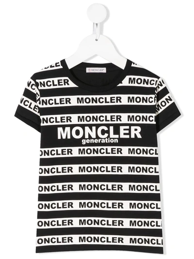 Moncler Kids' Logo Striped Print Cotton Jersey T-shirt In Black