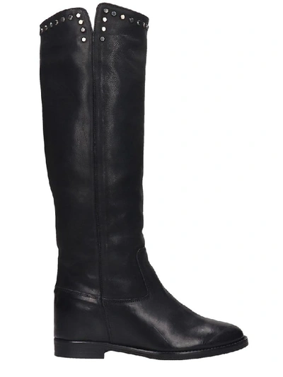 Julie Dee Low Heels Boots In Black Leather