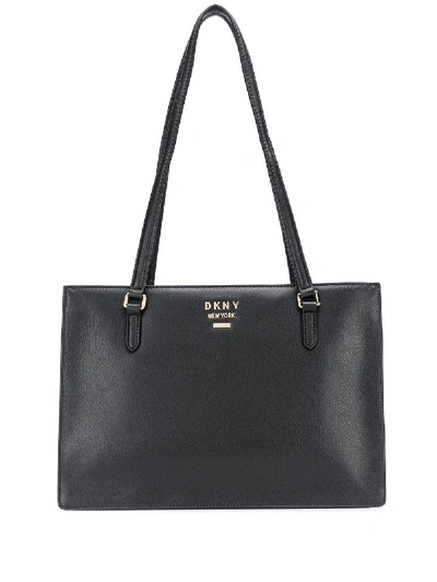 Dkny Whitney Lg Cntr Zip Tote Hermine Pebble Split Leather In Black