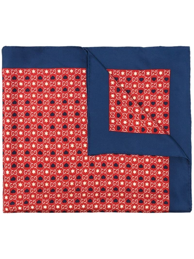 Gucci Multicoloured Hearts And Stars Print Silk Scarf In Red