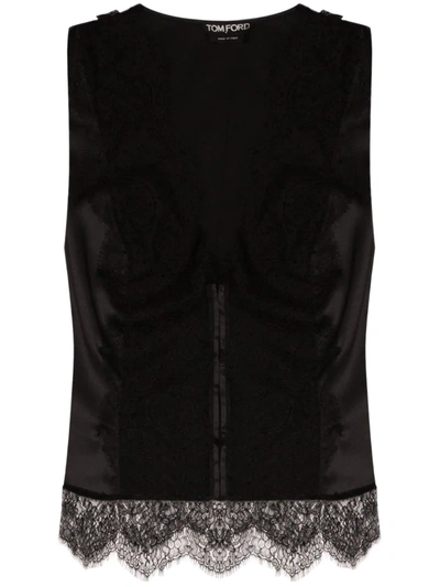 Tom Ford Lace Panel Sleeveless Blouse In Black