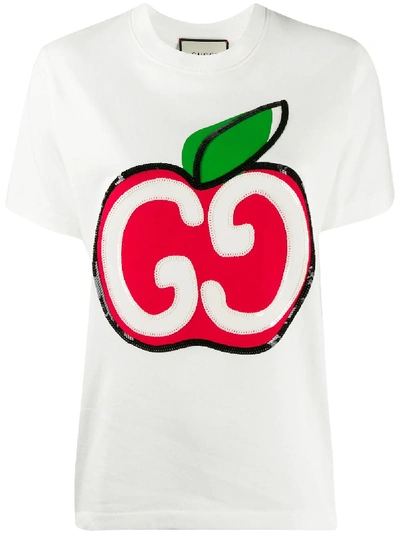 Gucci Gg Apple Sequinned T-shirt In White