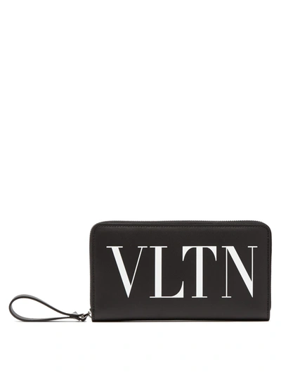 Valentino Garavani Logo-print Zip-around Leather Wallet In Black