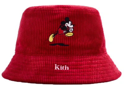 Pre-owned Kith  X Disney Mickey Corduroy Bucket Hat Red