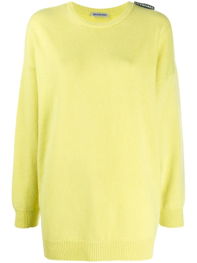 Balenciaga Oversized Logo Tag Crew Neck Jumper In Yellow