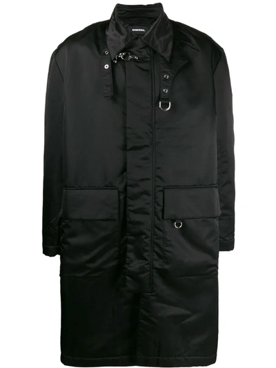 Diesel W-adam Long Coat In Black