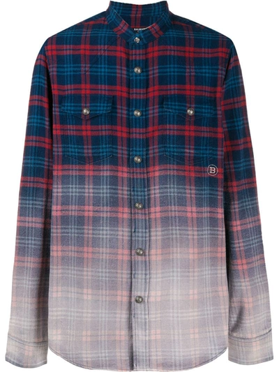 Balmain Faded Check Long-sleeve Shirt In Blue