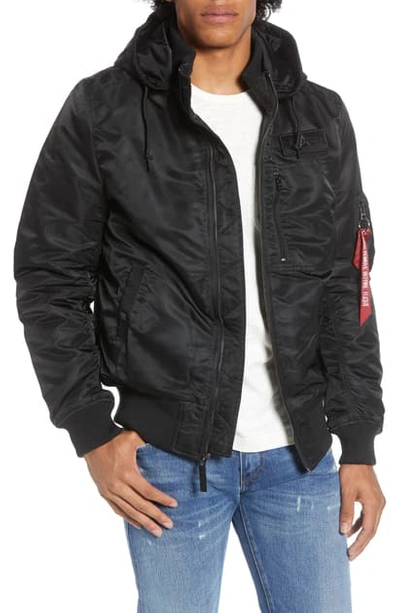 Alpha Industries Ma-1 Hooded Water Resistant Bomber Jacket In Black